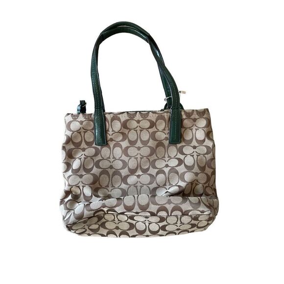 Coach Womens Khaki & Green Double Handle Signature Stripe Python Tote Bag - Picture 8 of 8